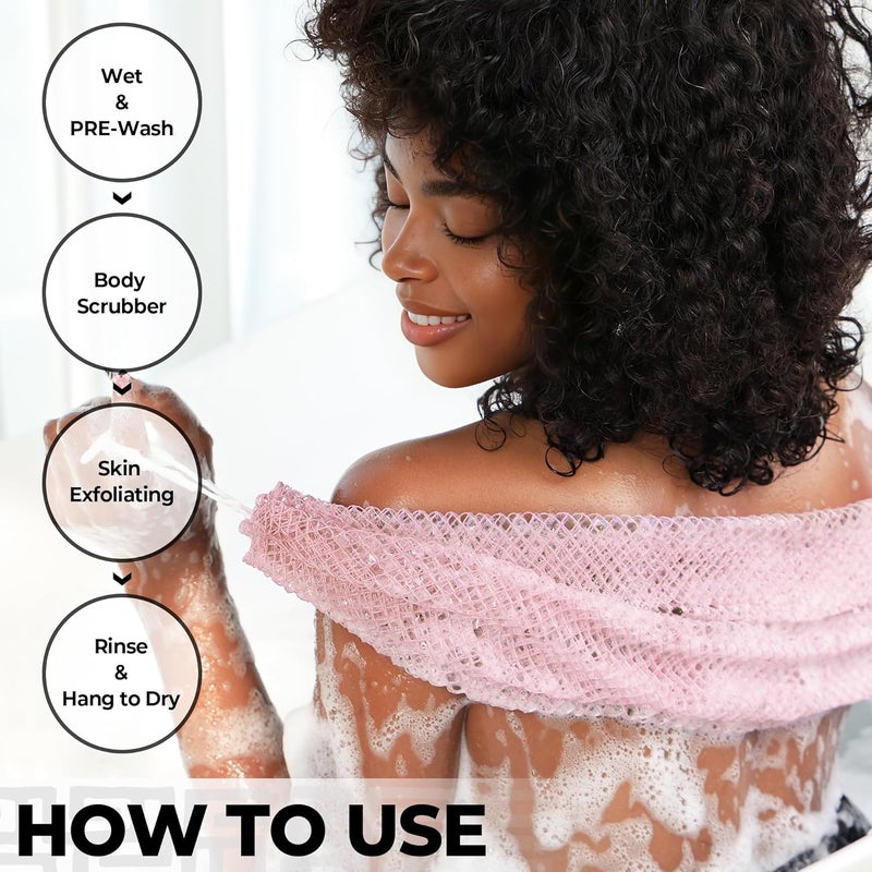 RelaxScene Afro Scrubber African Net Sponge - 2 Pieces Authentic African Wash Cloths - Exfoliating Body Sponges for Showering Forest & BabyPink - Back Scrub Exfoliator Shower Loofah for Body Bath Accessories - Image 5